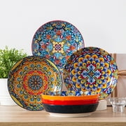 MALACASA 6 Piece 32oz Pasta Soup, Porcelain Tableware Dishes Set, Colorful Bohemian, Color B