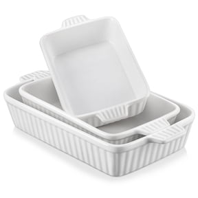 Vancasso Ceramic Baking Dish Set, Thick Casserole Dish for Oven with Handles, Deep Bakeware Sets of 3 for Baking, Lasagna Pan, White