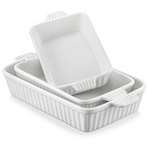 vancasso Baking Dish Set, Ceramic Bakeware Sets of 3, Casserole Dishes for Oven, Lasagna Pan Deep, Rectangular Baking Pan Set with Handles for Baking, White