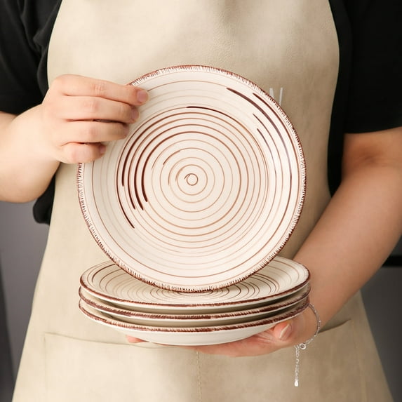 vancasso Bella 7.5 inch Dessert Plate Porcelain Crockery in vintage look Hand Painted Dessert/Salad/Fruit Plate, Set of 4, Beige