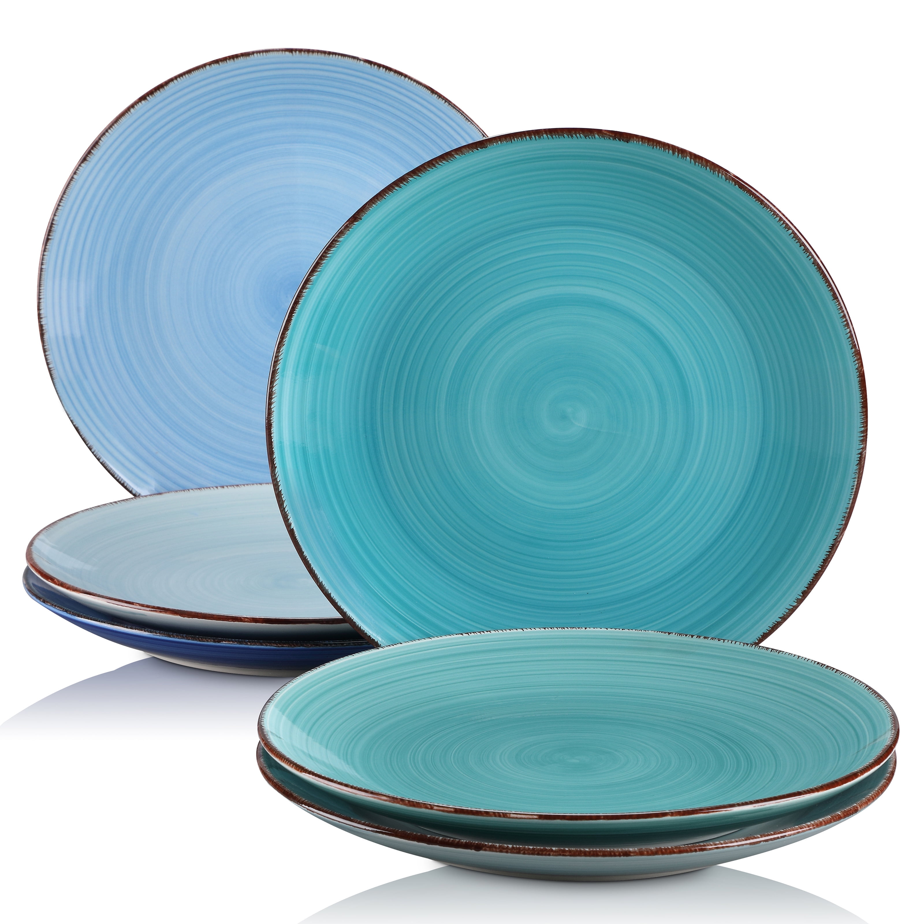 Handcrafted Blue and Teal Ceramic Dinner Plate Set, 6 Pieces