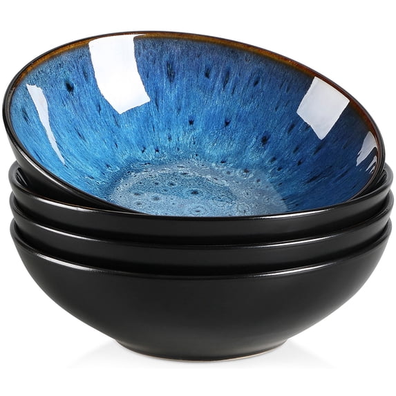 vancasso Bubble, Stoneware Cereal Bowl Set, 4-Piece Blue Set, 24 oz