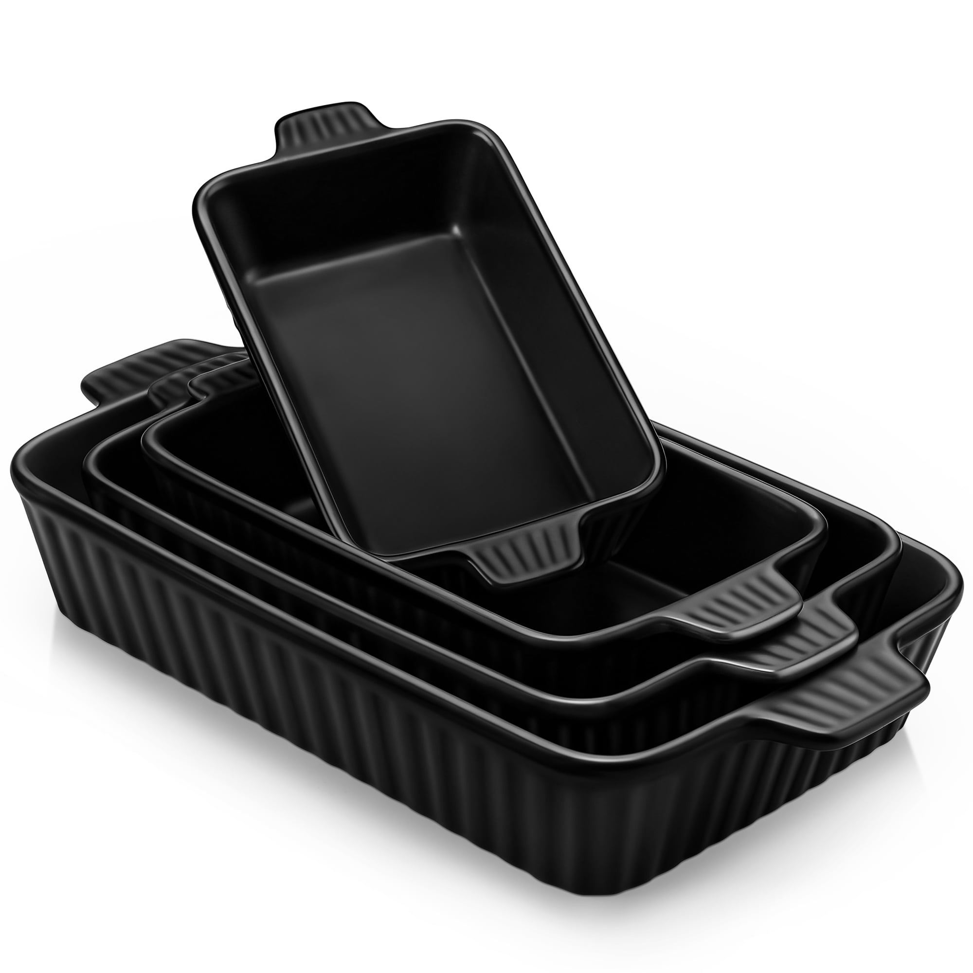 vancasso Ceramic Baking Dish Set, Rectangular Casserole Bakeware Set of 4, Baking Pan Casserole Dish Set, Durable Lasagna Pan Deep for Kitchen, Banquet, Wedding Gift, Black - Walmart.com