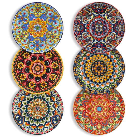 vancasso Ceramic Dessert Plates Set of 6, 8.5 Inch Appetizer Plate for Kitchen for Cake Snacks Side Dish, Microwave Dishwasher Safe, Bohemian Style