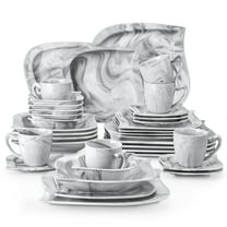 vancasso 36 pcs Dinnerware Sets, Plates and Bowls Set for 6, Porcelain Dinner Set, Marble Gray