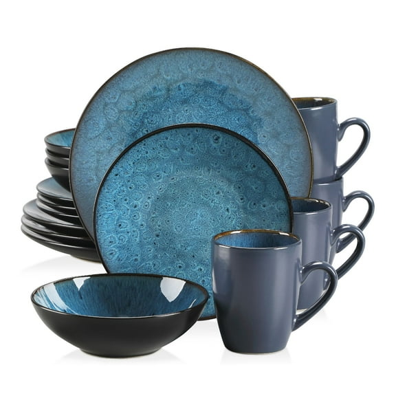 vancasso Dinnerware Set, 16-Piece Stoneware Dinner Plates Service for 4, Bubble Blue