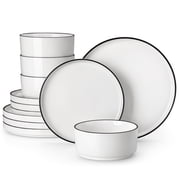 Vancasso 12 Pcs Dinnerware Sets, Plates and Bowls Set for 4, Ceramic Dinner Set, Scratch Resistant, White