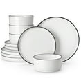 thumbnail image 1 of vancasso 12 pcs Dinnerware Sets, Plates and Bowls Set for 4, Ceramic Dinner Set, White, 1 of 10