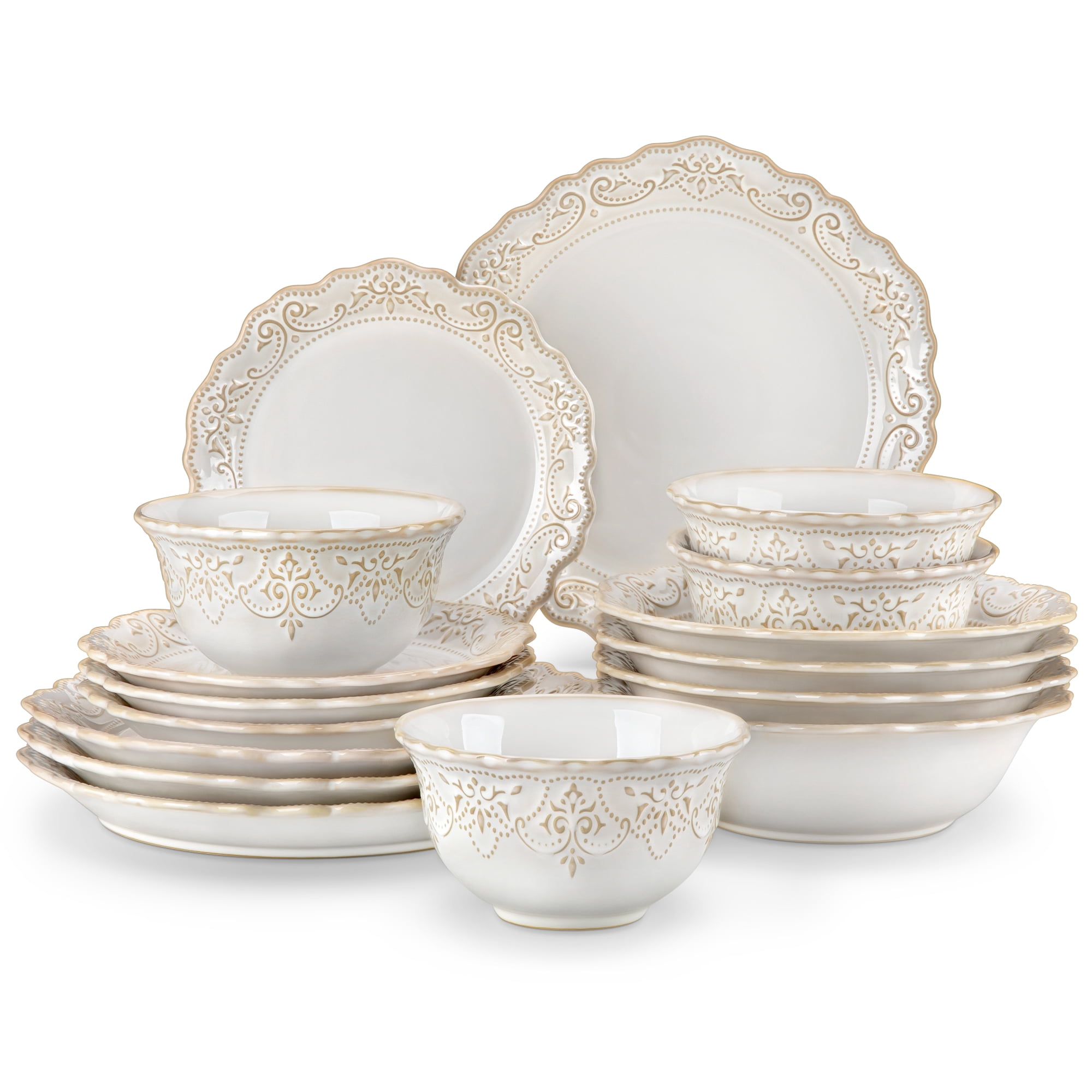 vancasso 16 pcs Dinnerware Sets, Plates and Bowls Set for 4, Stoneware Dinner Set, White