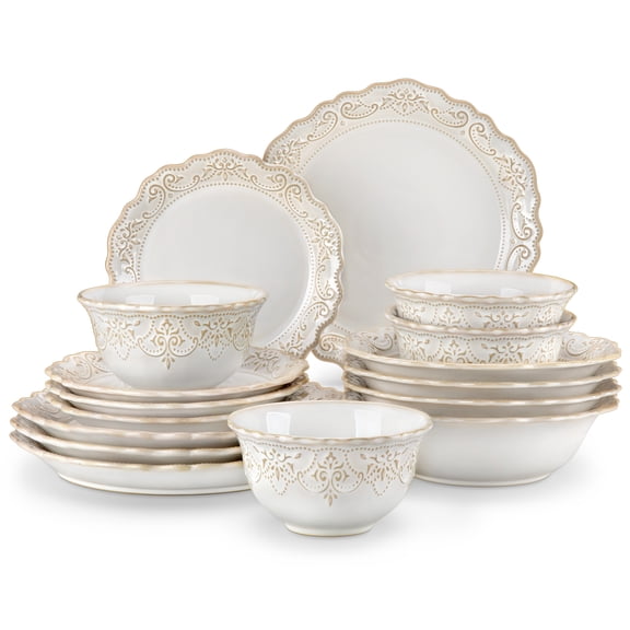 vancasso 16 pcs Dinnerware Sets, Plates and Bowls Set for 4, Stoneware Dinner Set, White