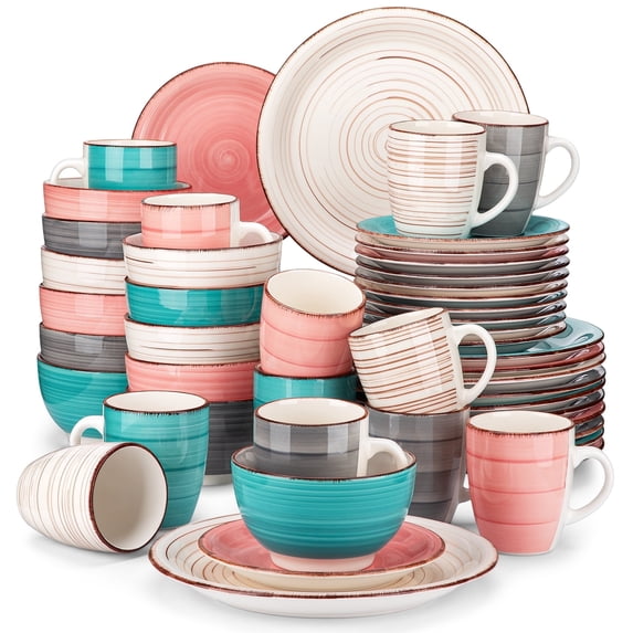 vancasso Dinnerware Sets, Stoneware Dinner Set for 12, 48-Piece Round Multicolor, Series Bella