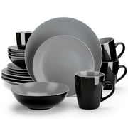 vancasso Dinnerware Sets, Stoneware Dinner Set for 4, 16-Piece Round Black & Light Grey, Series Lento Matte