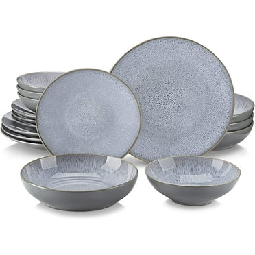 vancasso Dinnerware Sets, Stoneware Dinner Set for 4, 16-Piece Round Gray, Series Karst