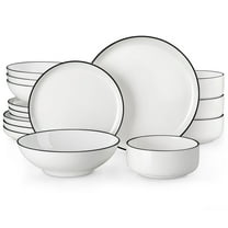 vancasso 16 pcs Dinnerware Sets, Plates and Bowls Set for 4, Ceramic Dinner Set, White and Black