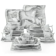 vancasso 36 pcs Dinnerware Sets, Plates and Bowls Set for 6, Porcelain Dinner Set, Marble Gray
