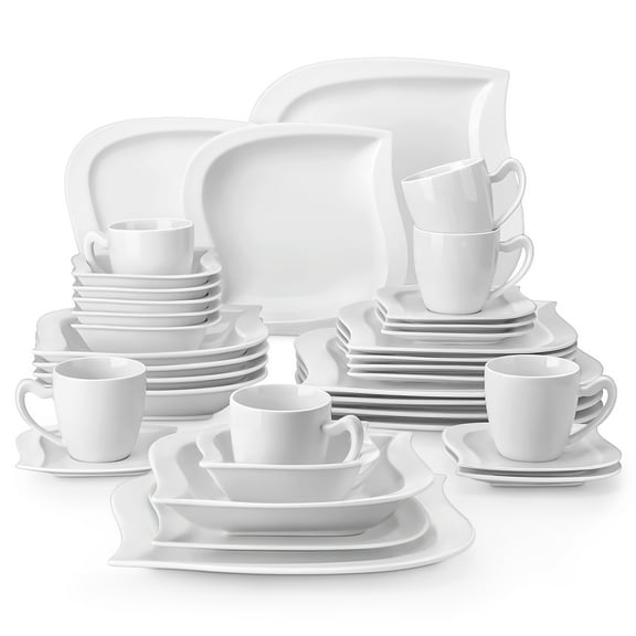 vancasso 36 pcs Dinnerware Sets, Plates and Bowls Set for 6, Porcelain Dinner Set, White