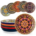 thumbnail image 1 of Vancasso Pasta Bowls, Porcelain 32 oz Pasta Bowls Set of 6, Bohemian Ceramic Salad Bowls Shallow Bowls, Large Serving Dinner Bowls for Soup and Cereal, Microwave and Dishwasher Safe, 1 of 8