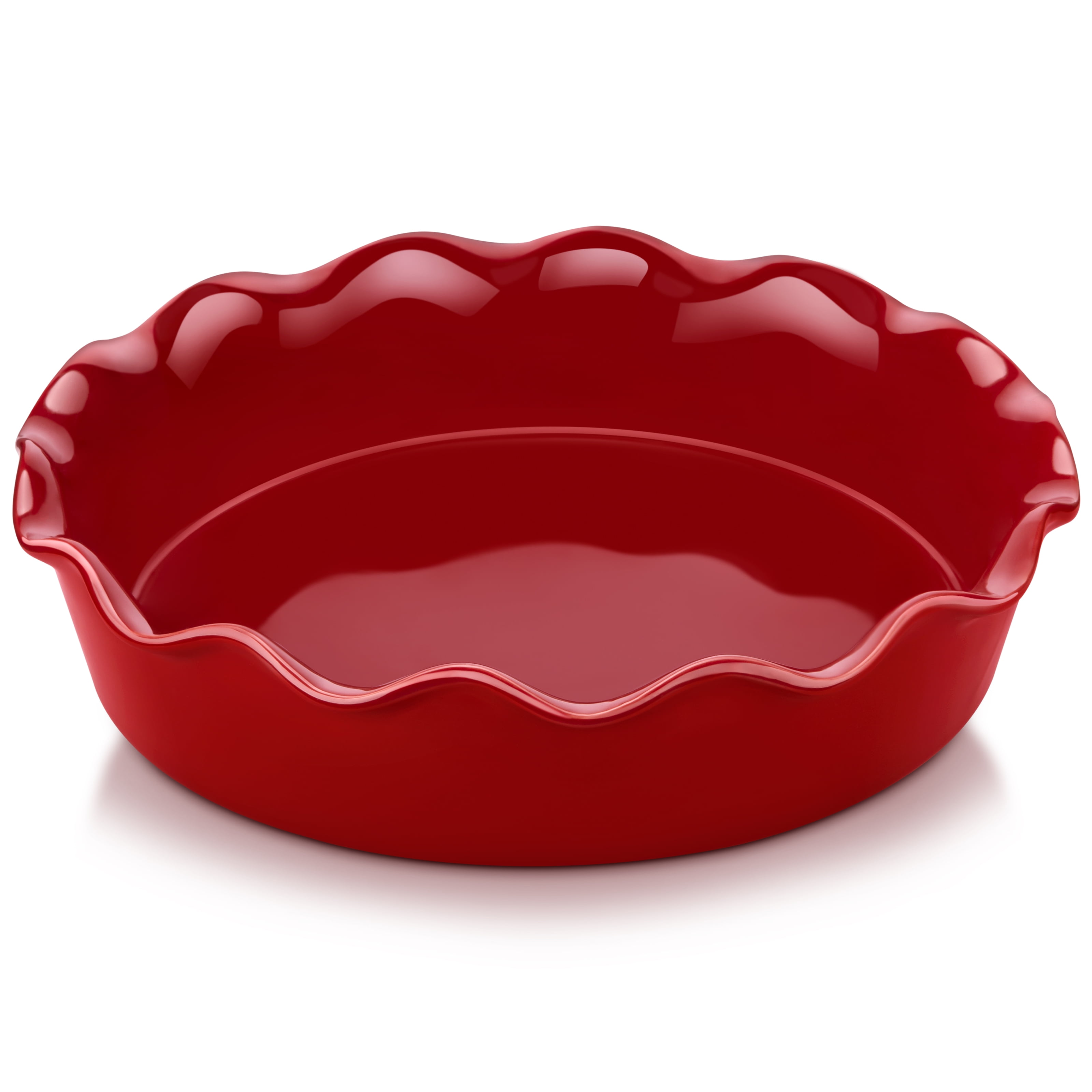 Made in Porcelain Red Rim Pie Dish | 1.5 qt | Naturally Non Stick