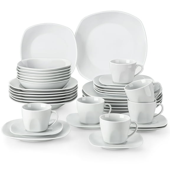 vancasso 36 pcs Dinnerware Sets, Plates and Bowls Set for 6, Porcelain Dinner Set, White