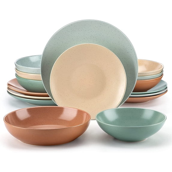 vancasso Sabine, 16 Pieces Stoneware Dinnerware Set, Multicolorful Dish Plate, Semimatte Sesame Dinner Sets Service for 4