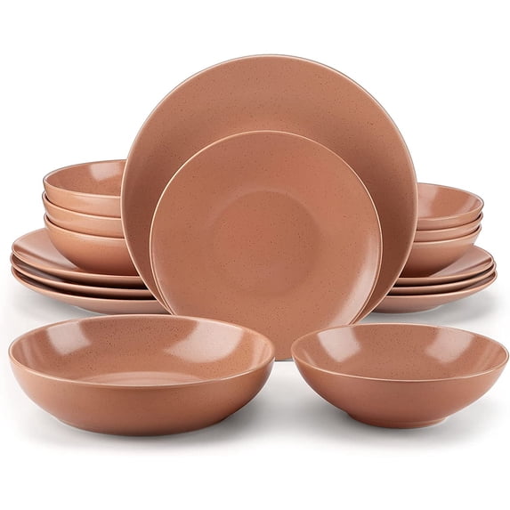 vancasso Sabine, 16 Pieces Stoneware Dinnerware Set, Orange Dish Plate, Semimatte Sesame Dinner Sets Service for 4