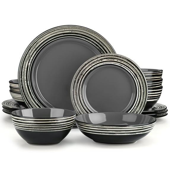 vancasso, Series ARBRE, 16-Piece Dinnerware Set, Stoneware Tableware Plate Set, Service for 4, Gray