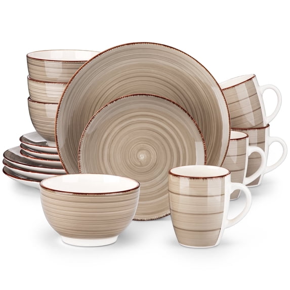 Vancasso 16 Pieces Dinnerware Sets for 4, Ceramic Plates and Bowls Sets, Scratch Resistant Dishes Set, Microwave & Dishwasher Safe, Light Brown