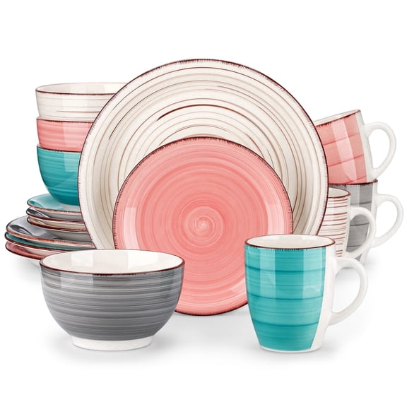 Vancasso 16 Pieces Dinnerware Sets for 4, Ceramic Plates and Bowls Sets, Scratch Resistant Dishes Set, Microwave & Dishwasher Safe, Colourful