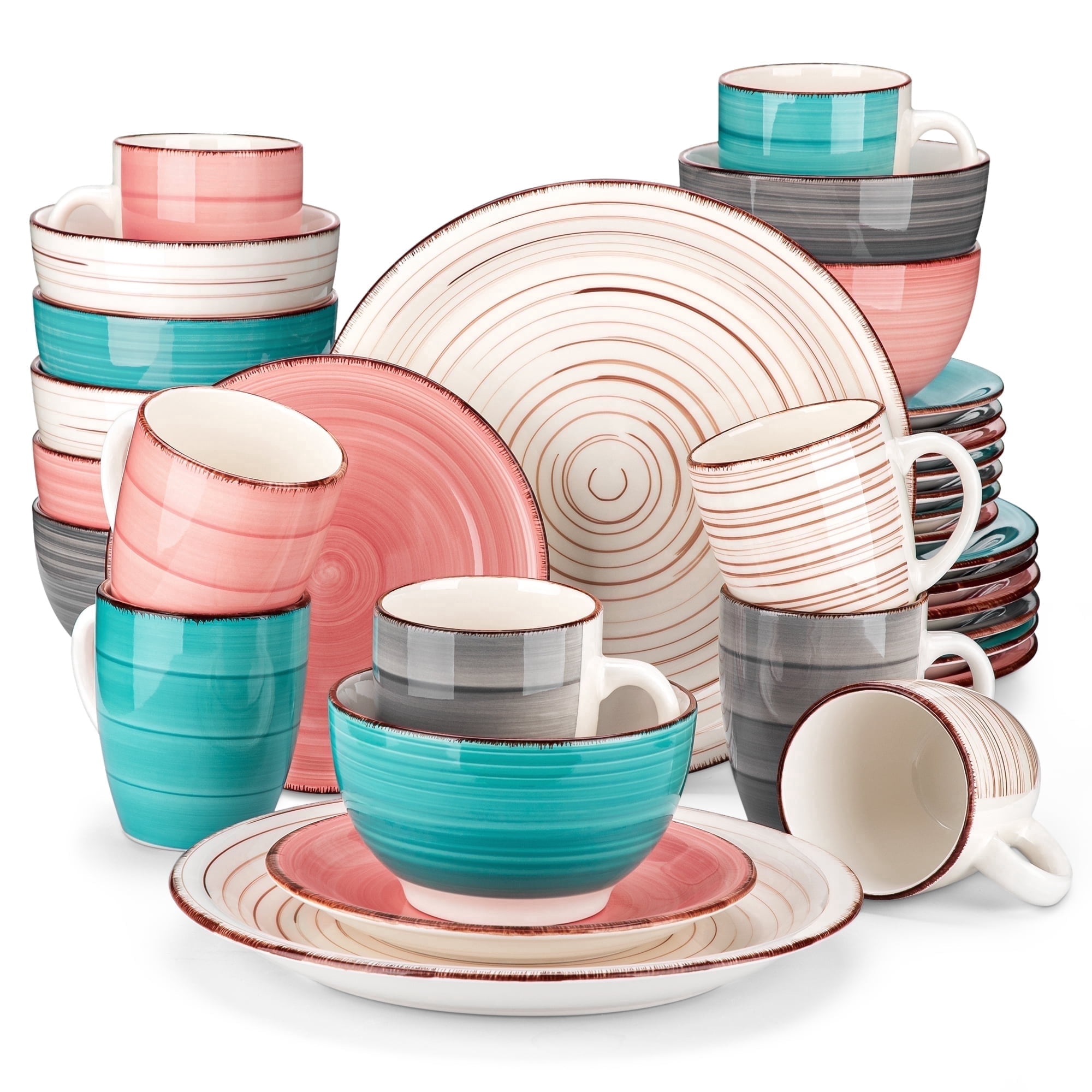 Vancasso 32 Pieces Dinnerware Sets for 8, Ceramic Plates and Bowls Sets, Scratch Resistant Dishes Set, Microwave & Dishwasher Safe, Colourful