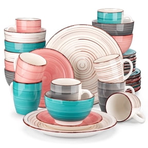 Vancasso 32 Pieces Dinnerware Sets for 8, Ceramic Plates and Bowls Sets, Scratch Resistant Dishes Set, Microwave & Dishwasher Safe, Colourful