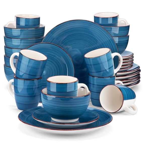 Vancasso 32 Pieces Dinnerware Sets for 8, Ceramic Plates and Bowls Sets, Scratch Resistant Dishes Set, Microwave & Dishwasher Safe, Blue