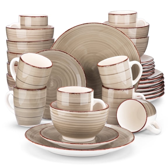 vancasso, Series Bella, 32 Piece Stoneware Dinnerware Set, Creme Dinner Set , Service for 8