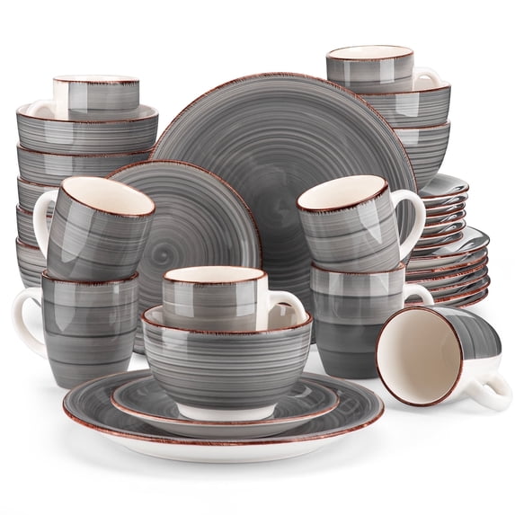 vancasso, Series Bella, 32 Piece Stoneware Dinnerware Set, Grey Dinner Set, Service for 8