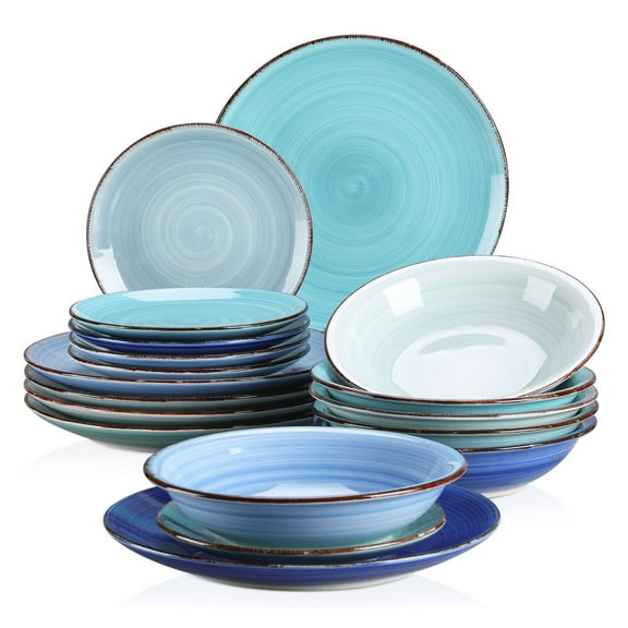 vancasso, Series Bonita, 18-Piece Stoneware Dinnerware Set, Blue Dinner Set, Service for 6