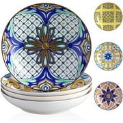 vancasso, Series Jasmin, 4-Piece Porcelain Soup Plates Dinnerware Set, Multicolored Dinner Set, Round 700 ml