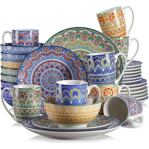 vancasso, Series Mandala, 32 Piece Porcelain Dinnerware Set, Colourful Dinner Set, Service for 8