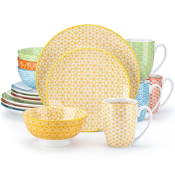 vancasso, Series Natsuki, 16-Piece Porcelain Dinnerware Set, Multicolour Dinner Set, Service for 4