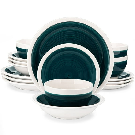 vancasso, Series ORI, 16-Piece Dinnerware Set, Stoneware Tableware Plate Set, Service for 4, Green