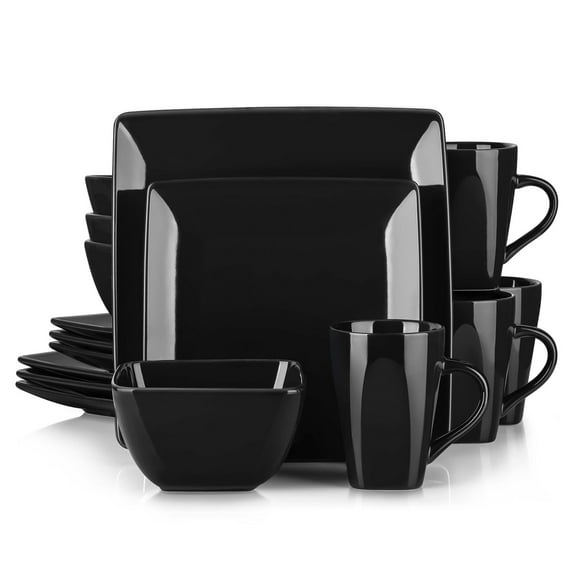 vancasso, Series SOHO, 16 pieces Stoneware Dinnerware Set, Black Dinner Set, Service For 4