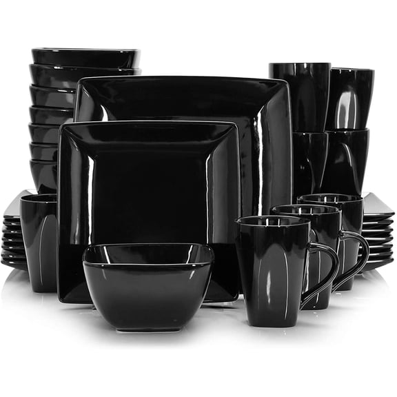 vancasso, Series SOHO, 32-Piece Stoneware Dinnerware Sets, Black Dinner Set, Service for 8