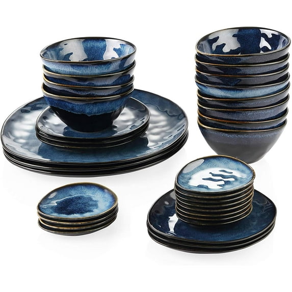 vancasso, Series Starry, 33-Piece Porcelain Serving Dishes Set, Blue Dinner Set, Service for 12
