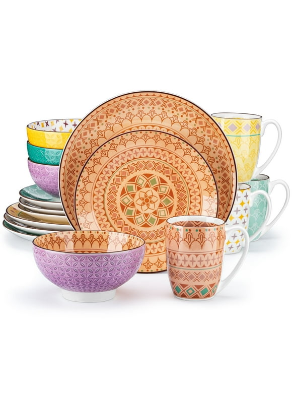 vancasso, Series Tulip, 16-Piece Porcelain Dinnerware Sets, Multicolour Dinner Set, Service for 4