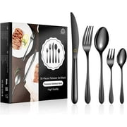vancasso Silverware Sets 30-Piece, Stainless Steel Knife and Fork for 5 - Black