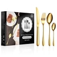 thumbnail image 1 of vancasso 48 Piece Silverware Sets , Stainless Steel Knife and Fork for 12，Gold Round handle, 1 of 7