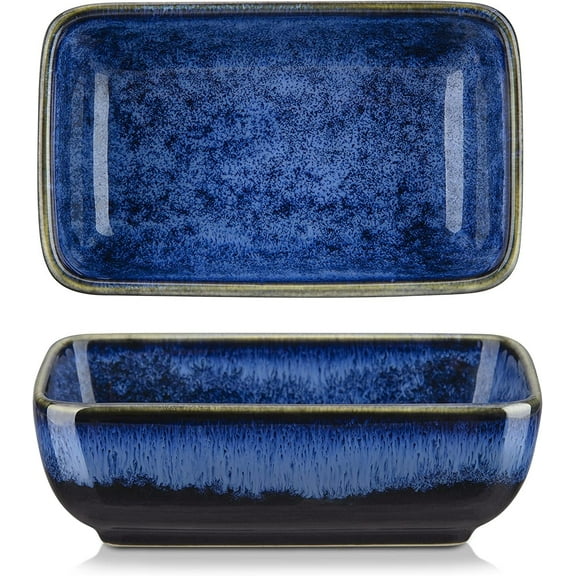 vancasso Stern, Blue 4-Piece Saucer Dish Set, Porcelain Snack Bowl, Rectangular