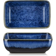 vancasso Stern, Blue 4-Piece Saucer Dish Set, Porcelain Snack Bowl, Rectangular