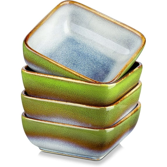 vancasso Stern, Grass Green 4-Piece Saucer Dish Set, Porcelain Snack Bowl, Square