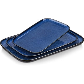 vancasso Stern, Serving Platters Set of 3, Rectangular Stoneware Plates, Blue Serving Trays