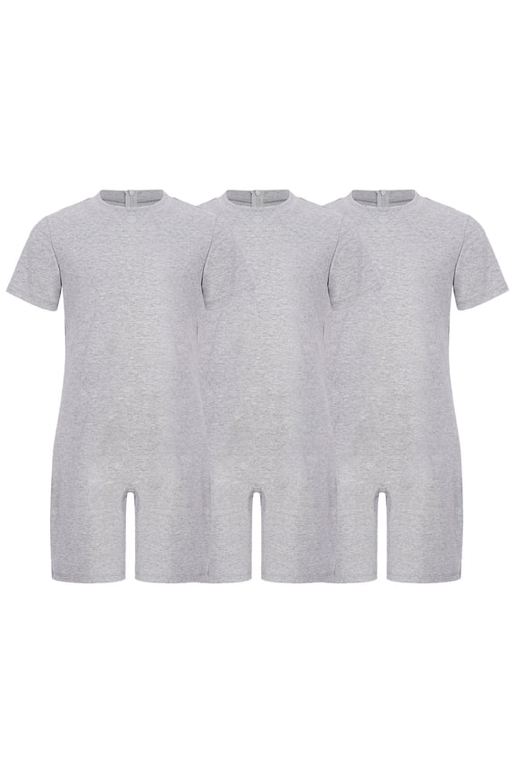 3-Pack Adaptive Romper for Kids Girls Boys Autism Anti-strip Short Leg Jumpsuit with Special Needs Grey 6