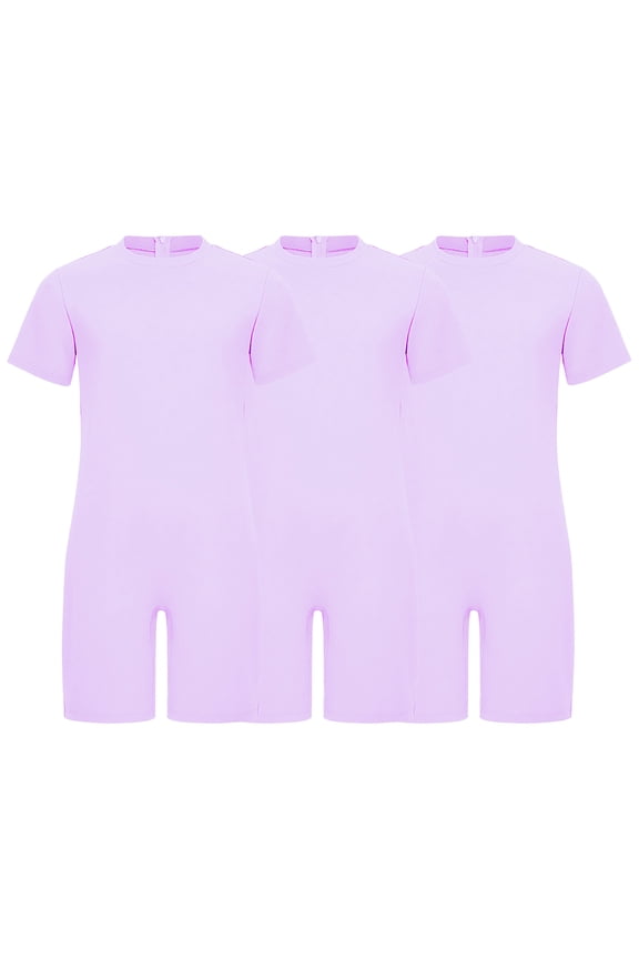 3-Pack Adaptive Romper for Kids Girls Boys Autism Anti-strip Short Leg Jumpsuit with Special Needs Lavender 4